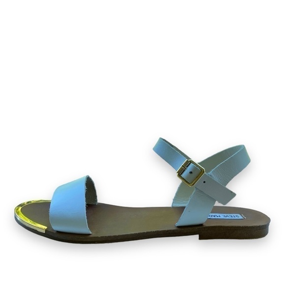 STEVE Madden Rillie White Leather With Gold Capped Toe Sandals | Size 10 - Picture 9 of 11